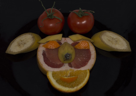 composition from fruit in the form of a muzzleの写真素材