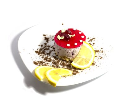 cake in an image of a mushroom, with lemon segments, the top viewの写真素材
