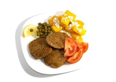 vegetarian food on a white plate, the top view a close upの写真素材