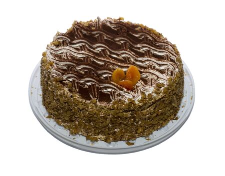 the big chocolate pie decorated with dried apricotsの写真素材