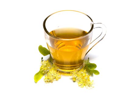 cup of tea from a linden nearby linden flowersの写真素材