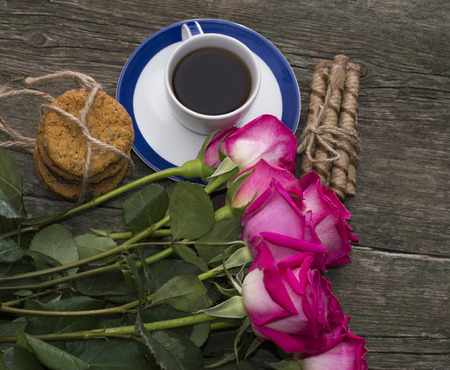 union of roses and cookies the top viewの写真素材