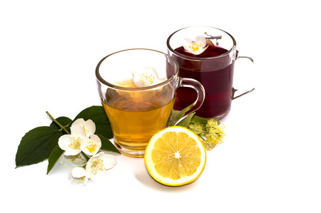 two transparent glasses with improving drinksの写真素材