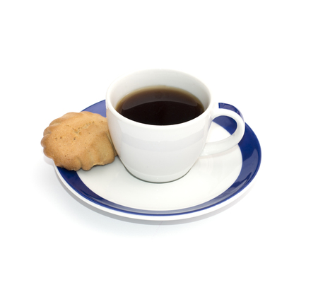 cup of coffee and one baking on a saucer, isolate, a still life on a subject food and drinksの写真素材