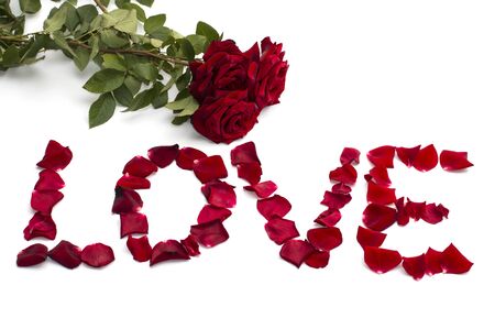 bouquet of roses and inscription love from petals, a subject flowers and holidaysの写真素材