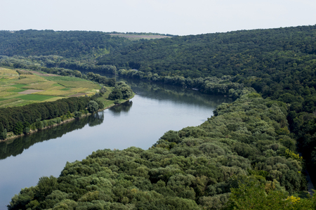 view of the Dniester river from above, the theme of beautiful nature, the river passing through the city of Sorocaの写真素材