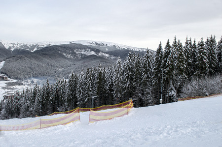 Bukovel ski resort in December, the theme of mountain sports, skiing, Bukovel, Carpathians, Ukraineの写真素材