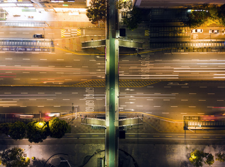 Aerial view a night roadの写真素材
