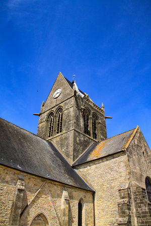 The soldier landed on the steeple of the church of Sainte Mere Egliseのeditorial素材