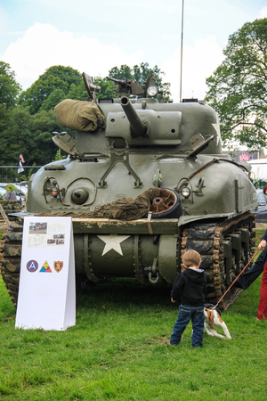 Normandy, France; 4 June 2014: Sherman. American tank that participated in the Second World War on display in Normandy, France.のeditorial素材