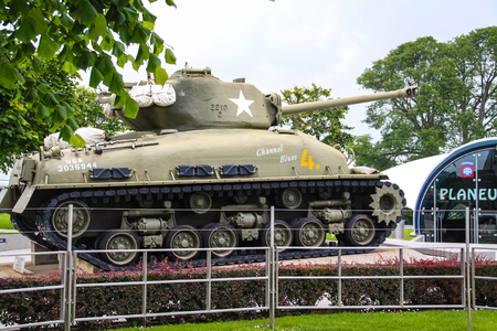 Sherman. American tank that participated in the Second World War on display in Normandy, France.のeditorial素材