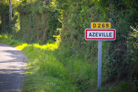Azeville, road sign of the cityのeditorial素材