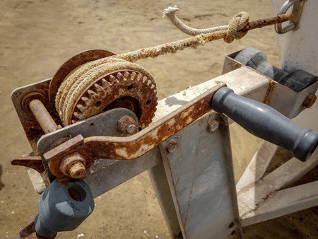 maritime rope in the foreground guarding a boatの写真素材