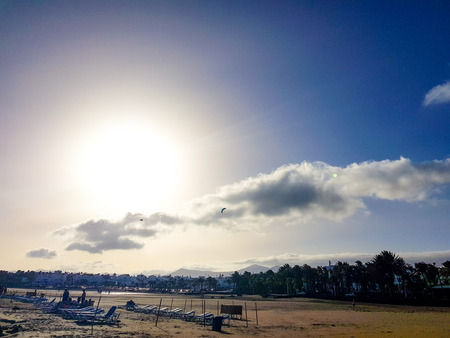 Los Pocillos beach at sunset. Lanzarote, Canary Islands, Spainの写真素材