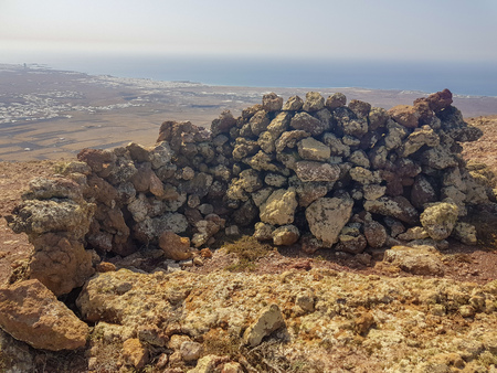 Volcanic stone walls. Built to protect from the strong wind on the island of Lanzarote, Canary Islands. Spainの写真素材