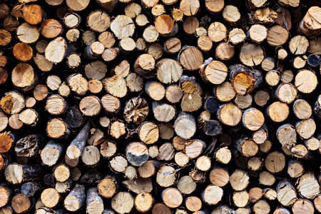 Pile of firewood for heating the house. Firewood background