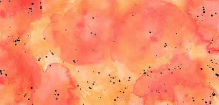 Orange watercolor background. Watercolor texture. Hand drawn illustration.の写真素材