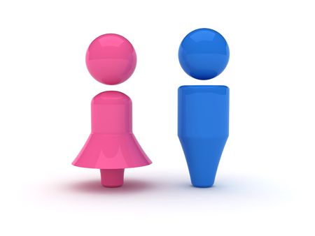 A 3d symbol of a couple (Bathroom signs, Heteroual couple, Gender, etc)の写真素材