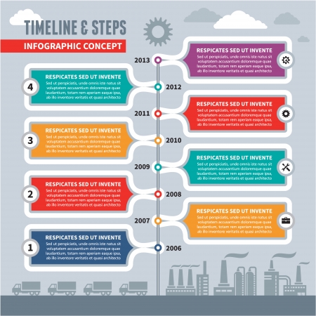 Info graphic Vector Concept - Time Line   Steps for industrial factory   business illustration - banner templateのイラスト素材