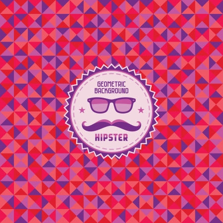 Hipster Geometric Background - Color Pattern   Retro Badge with Glasses and a Mustacheのイラスト素材