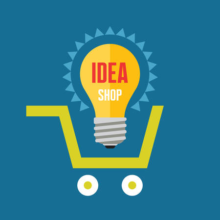 Creative idea in light bulb shape in basket. Idea shop - vector illustration in flat design style. Vector design element.のイラスト素材