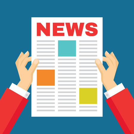 Human Hands and Newspaper - Vector Concept Illustration in flat style design.のイラスト素材