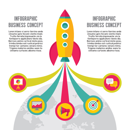 Start-Up Creative Illustration - Vector Icons Set in Flat Design Style for presentation, booklet, web site etc. Rocket concept Illustration.のイラスト素材