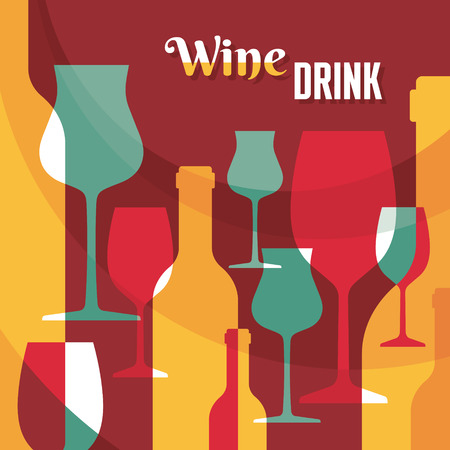 Wine Drink - Vector Background with Wine Bottles and Glasses in Flat Design Style for showcase, menu, booklet etc.のイラスト素材