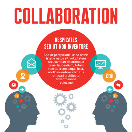 Collaboration - Vector Concept Illustration with Human Headsのイラスト素材