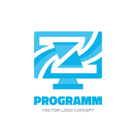 Program - vector concept illustration. Computer monitor and arrows のイラスト素材