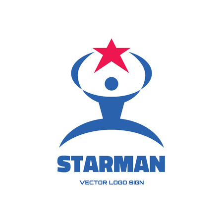Starman - vector logo concept illustration for business company, media portal, sport club, creative agency etc. Human character. Human & star logo sign. Vector logo template. Design element.のイラスト素材