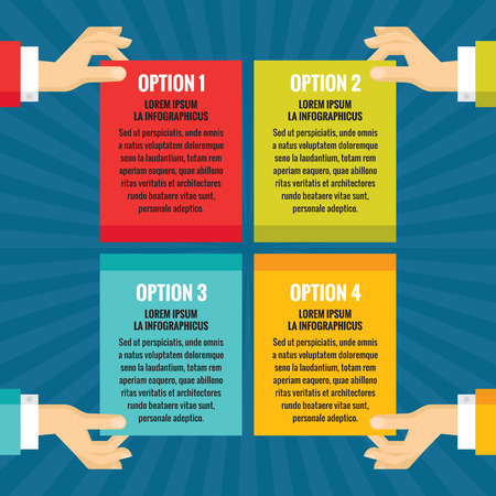 Human hands with information blocks - infographic business concept - vector concept illustration in flat style design for creative projects. Infographic numbered options.のイラスト素材