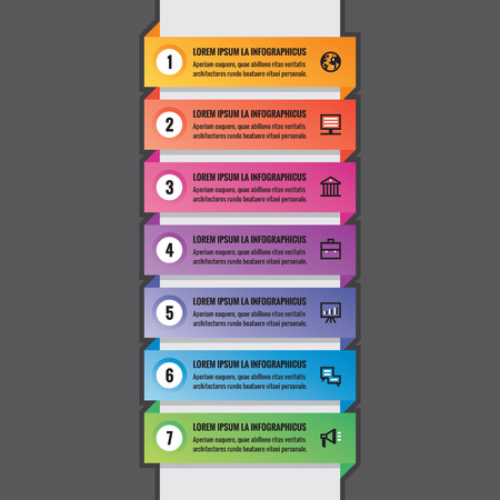Business infographic concept - horizontal colored banners in vertical structure - vector layout for presentation, brochure, website and other projects. Infographic numbered options. Vector icons set.のイラスト素材