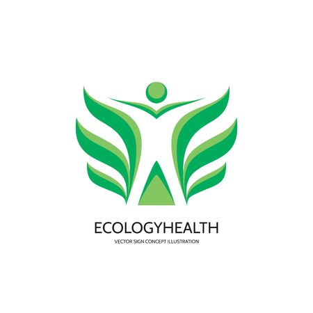 Ecology vector concept illustration. Health . Healthcare. Wellness sign. Nature. Human character with green leafs. Vector template. Design element.のイラスト素材