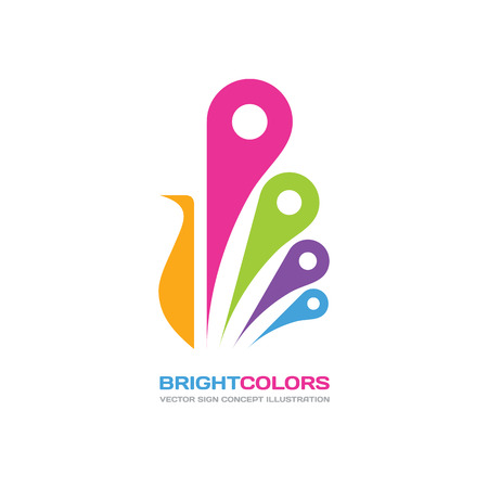 Bright colors - vector logo concept illustration in flat style design. Peacock logo sign. Bird logo sign. Peafowl logo sign. Paint shop logo. Beauty salon logo. Vector logo template. Design element.のイラスト素材