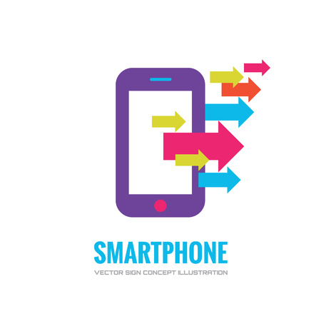Smatphone vector logo concept illustration. Mobile phone vector logo creative illustration. Mobile technology logo. Cellpnone logo. Mobile phone logo design. Vector logo template. Design element.のイラスト素材