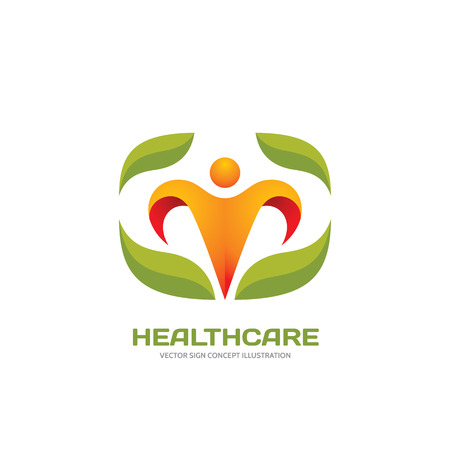 Healthcare - silhouette human - flower vector logo concept illustration. People logo. Human character logo. Yoga logo. Leaves logo. Flower logo. Health logo. Vector logo template.のイラスト素材
