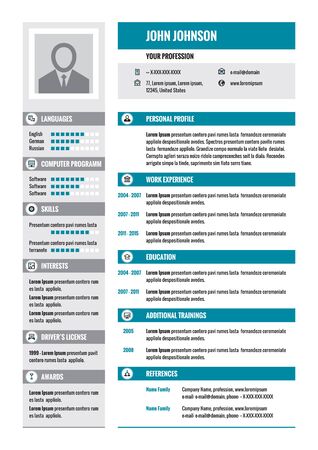Resume - CV - vector concept layout in A4 format. Business resume - vector template. Modern resume template in gray and blue colors.のイラスト素材