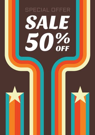 Vintage sale 50% off vector flyer. Sale abstract vector verticall banner in retro style - special offer 50% off. Sale vector banner. Sale abstract background. Super big sale design layout.のイラスト素材