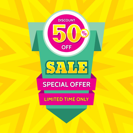 Sale vector banner - discount of 50% off. Special offer origami layout. Limited time only! Sale banner design.のイラスト素材