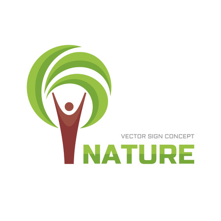 Nature - vector logo concept illustration. Human tree logo sign icon. Ecology vector logo sign. Eco logo sign. People logo. Human and leaves logo sign. Vector logo template. Design element.のイラスト素材