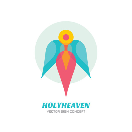 Holy heaven - vector logo concept illustration. Archangel logo sign. Guardian angel logo sign. Human character with wings. Christmas sign. Vector logo template. Design element.のイラスト素材