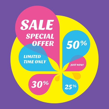 Sale abstract banner with abstract colored petals. Special offer discount. Limited time only. Just now. Sale vector creative layout.のイラスト素材