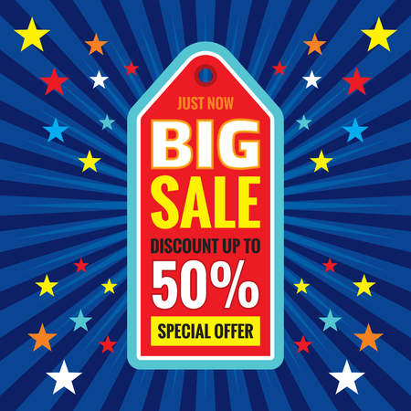 Big sale - discount up to 50% - special offer - vector concept tag banner.のイラスト素材