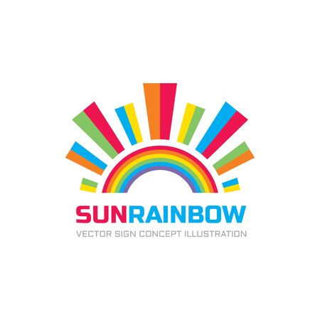 Sun rainbow - vector illustration for kids development center. Happiness positive abstract sign. Colored shapes. Design element.のイラスト素材