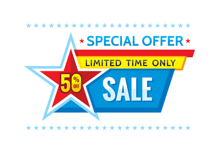 Sale promotion banner - vector concept illustration. Discount of 50% off. Abstract layout with star.のイラスト素材