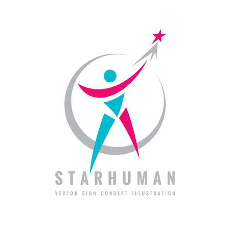 Human character with star in circle - vector template creative illustration. Space sign. Business start up creative concept. Design element.のイラスト素材