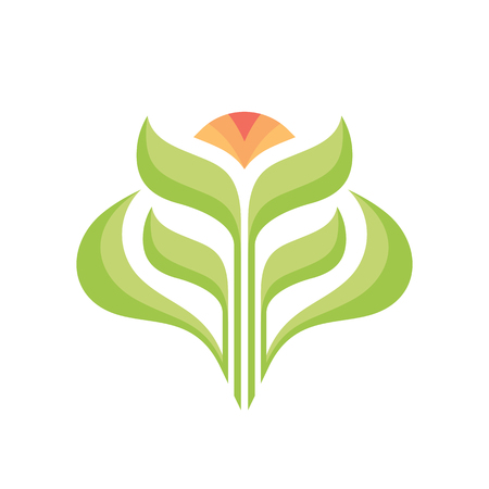 Vector template concept illustration. Flower with leaves sign. Organic product. Nature ecology symbol. Design element.のイラスト素材