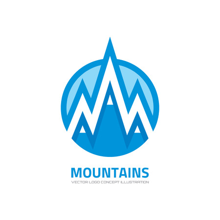 Mountains - vector template concept illustration. Expedition mountaineering sign. Tourism symbol. Design element.のイラスト素材