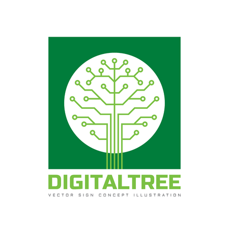 Digital tree - template concept illustration in flat style. Computer network technology sign. Electronic design element.のイラスト素材